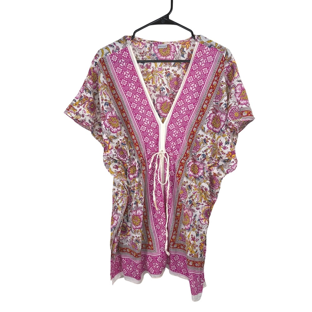 Regina Donde Boho Floral Blouse‎ Swim Cover Drawstring Waist OS Festival Retro